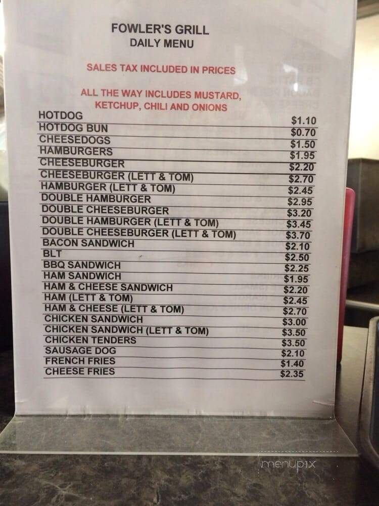 Fowler's Grill - Tabor City, NC menu_pic