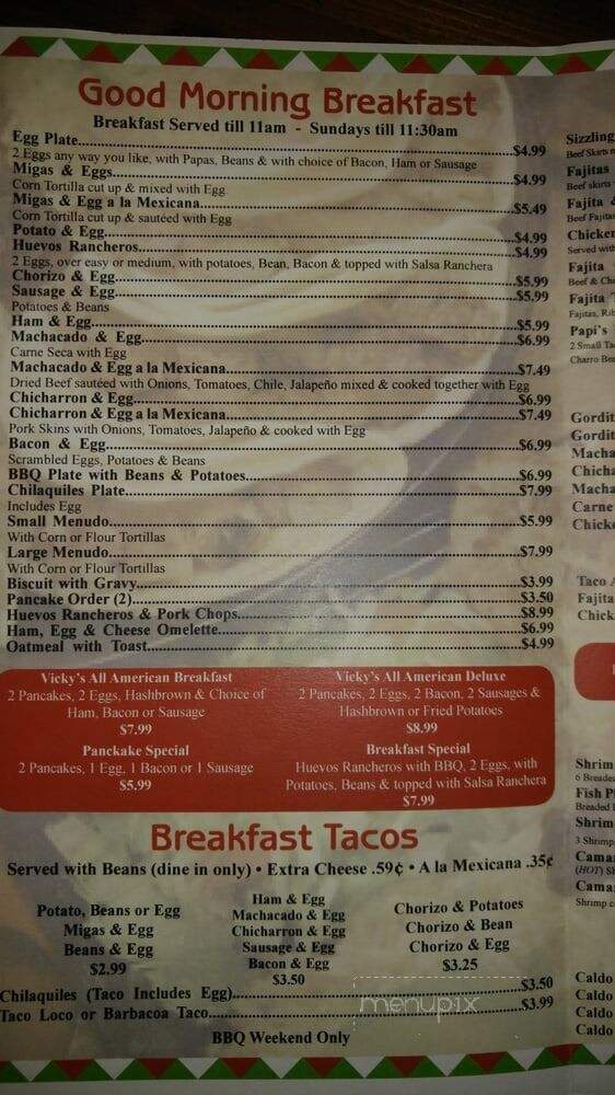 Vickie's Restaurant - San Benito, TX menu_pic