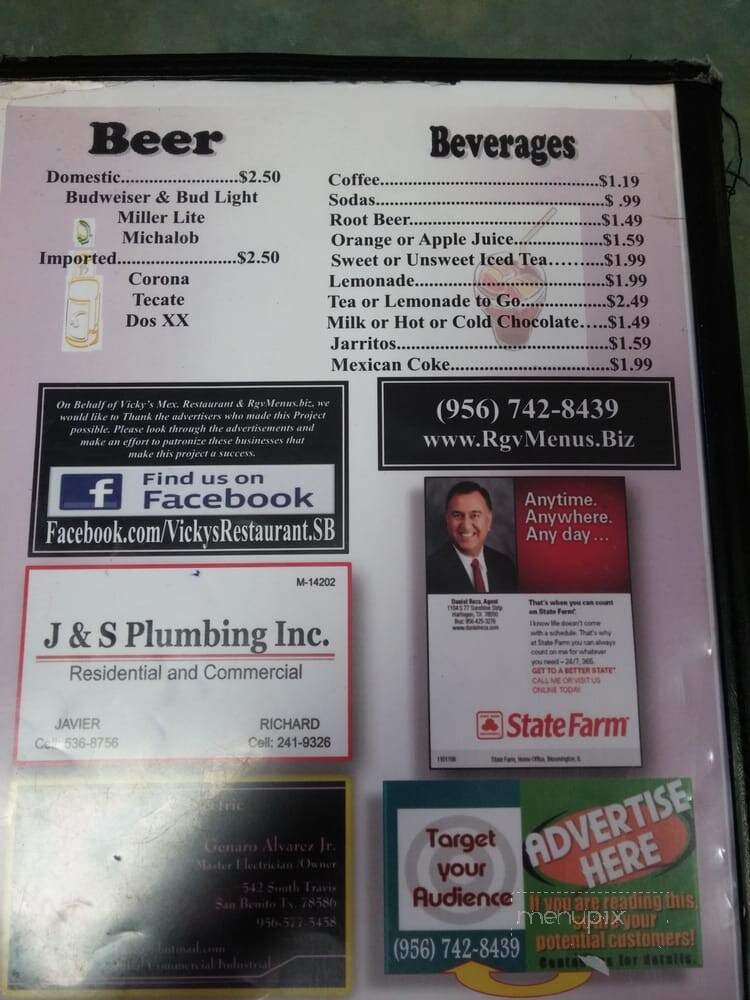 Vickie's Restaurant - San Benito, TX menu_pic