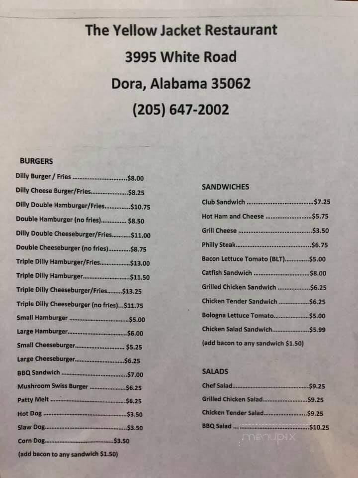 Yellow Jacket - Dora, AL menu_pic
