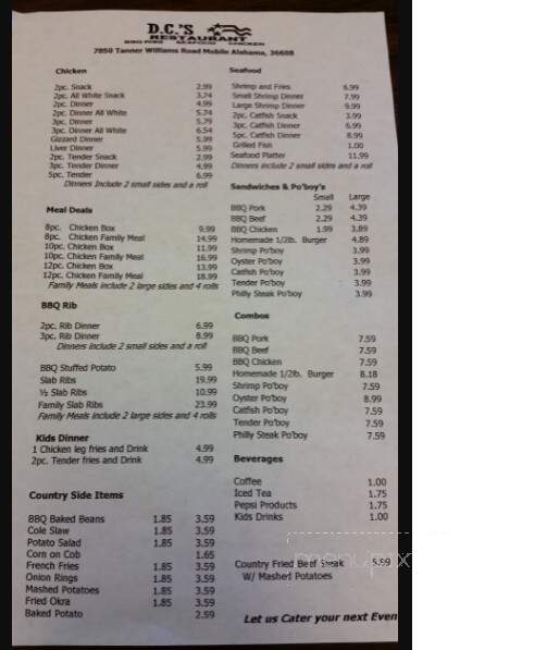 D C's Barbecue - Mobile, AL menu_pic