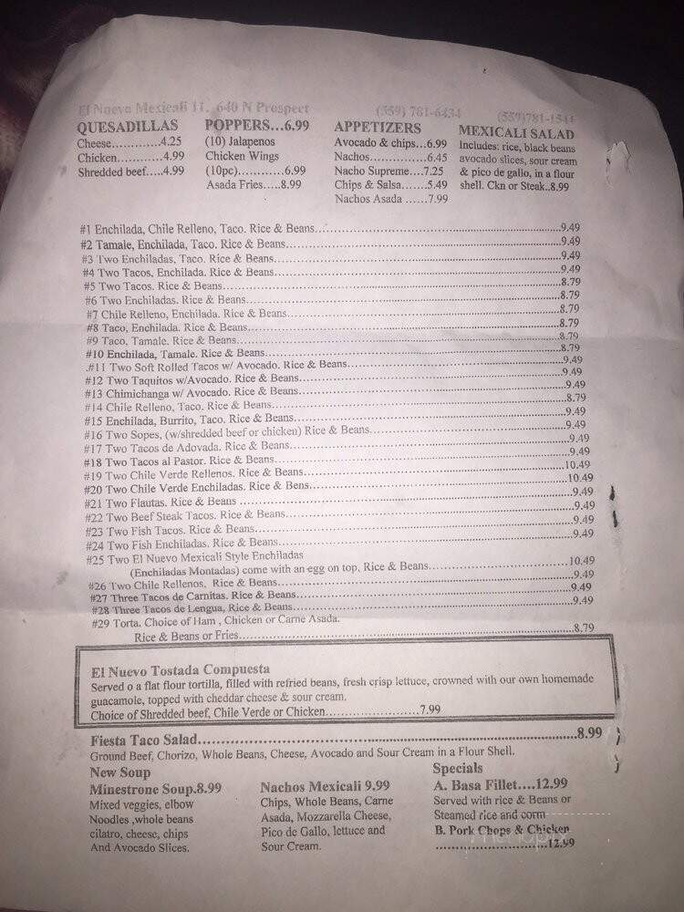El Nuevo Mexicali - Porterville, CA menu_pic