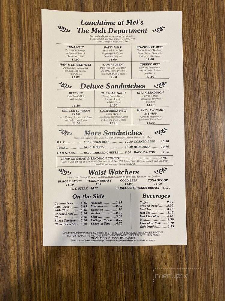Mel's Diner - Fountain Valley, CA menu_pic