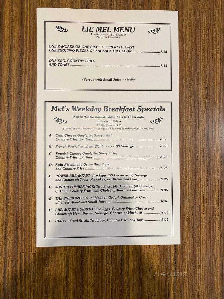 Mel's Diner - Fountain Valley, CA menu_pic