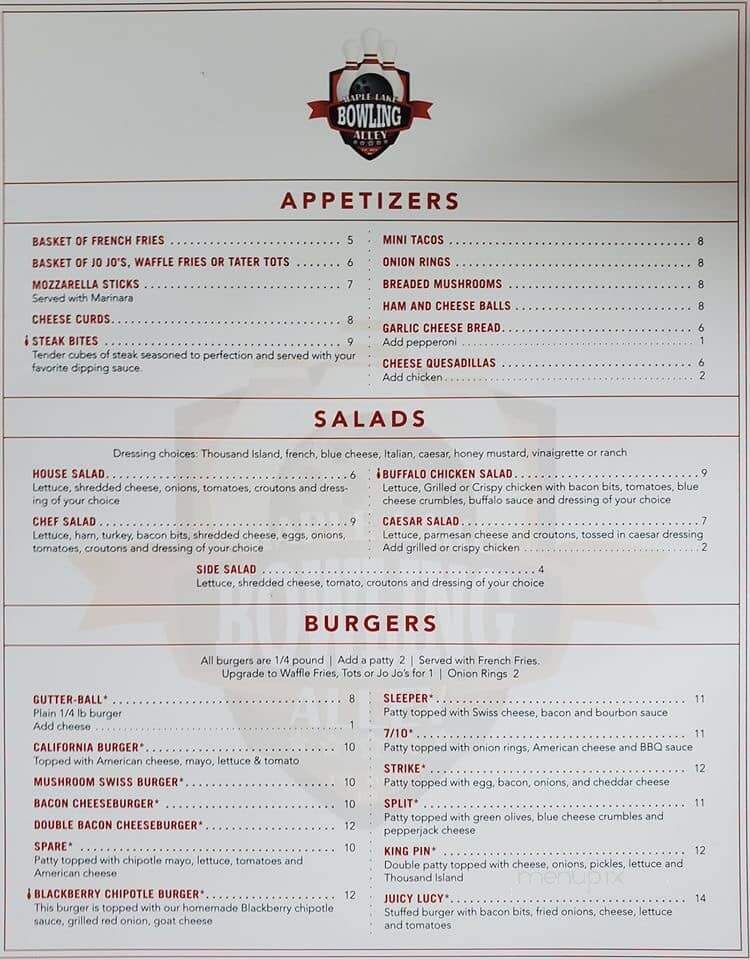 Maple Lake Bowl Bar & Grill - Maple Lake, MN menu_pic