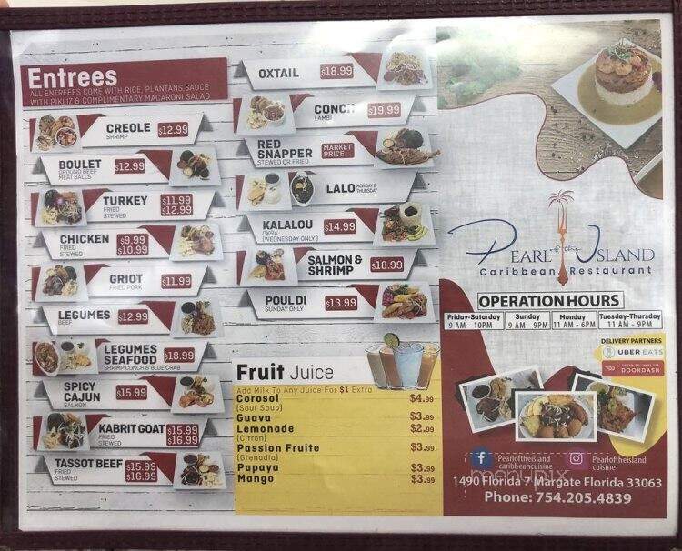Pearl of the Island Caribbean Cuisine - Margate, FL menu_pic