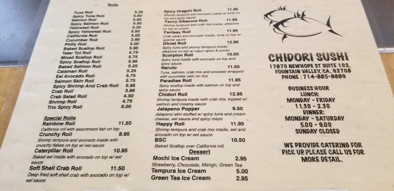 Chidori Sushi - Fountain Valley, CA menu_pic