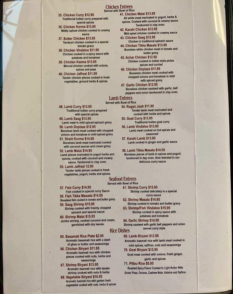 Maharaja's Indian Cuisine - Hesperia, CA menu_pic