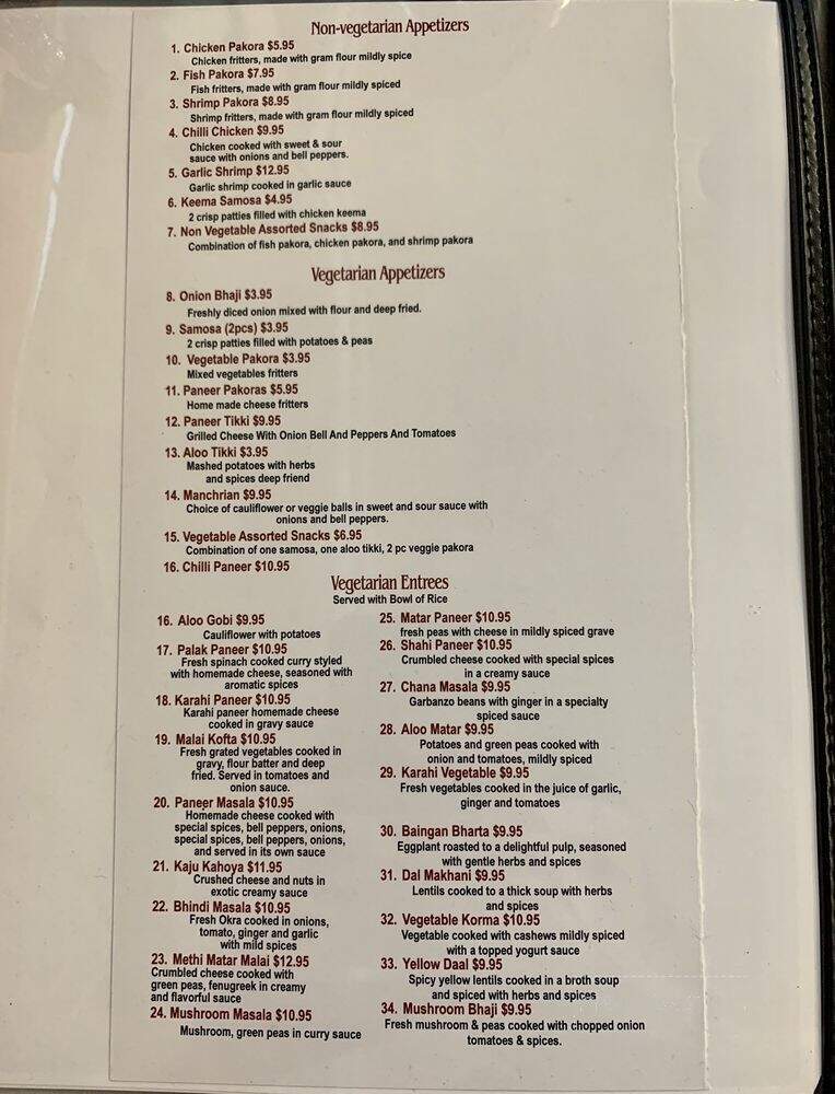 Maharaja's Indian Cuisine - Hesperia, CA menu_pic