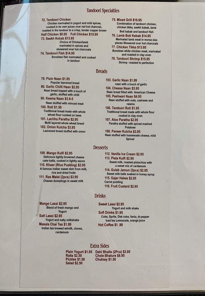 Maharaja's Indian Cuisine - Hesperia, CA menu_pic