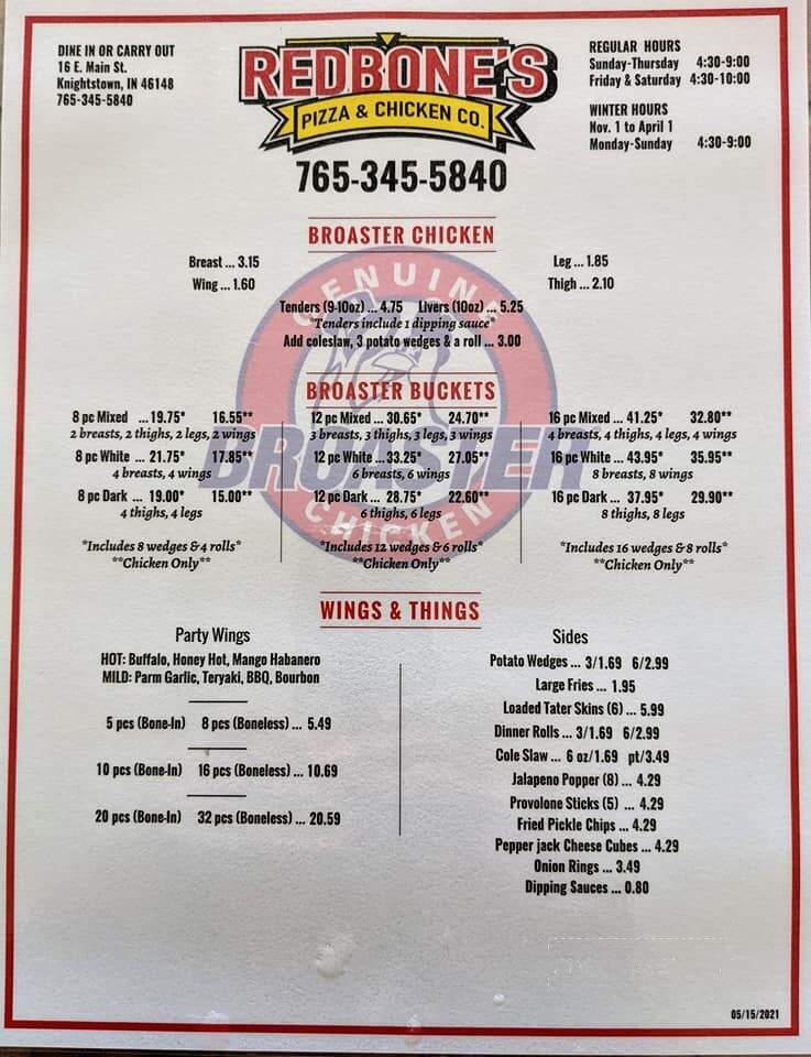 Redbone's - Knightstown, IN menu_pic