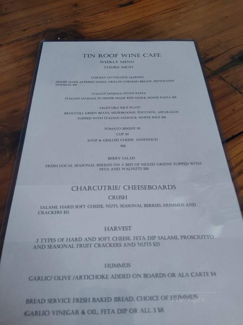 Tin Roof Wine Cafe - Drytown, CA menu_pic