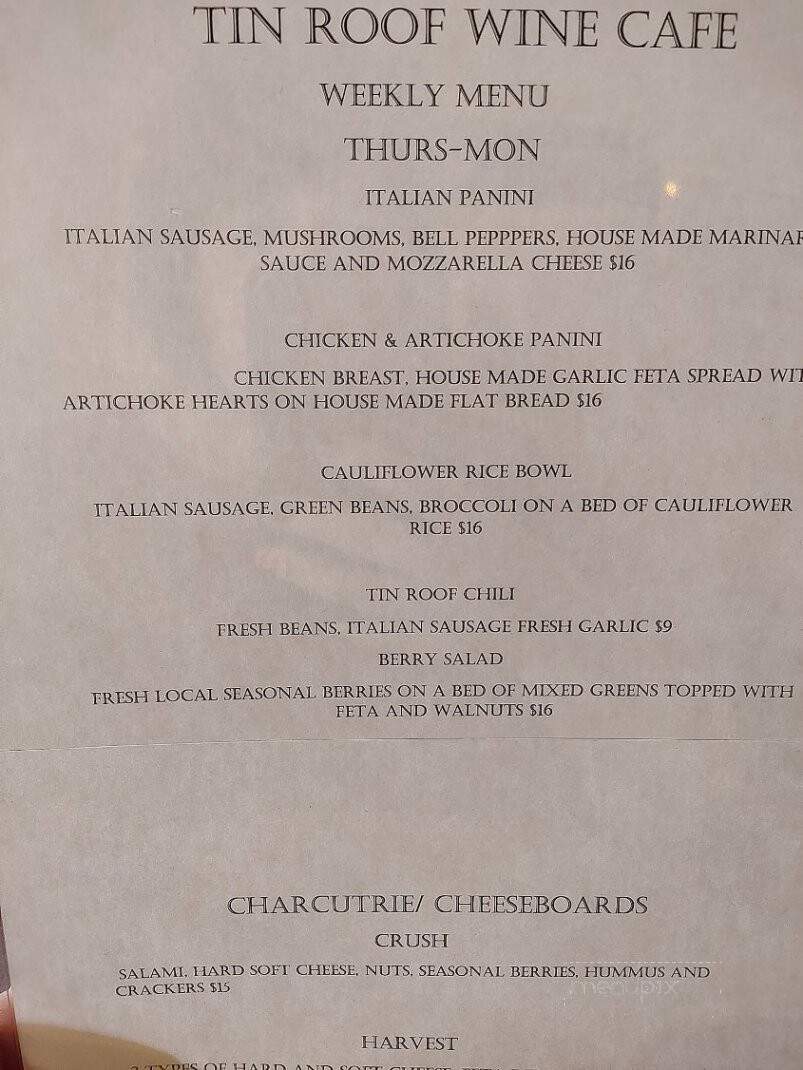 Tin Roof Wine Cafe - Drytown, CA menu_pic