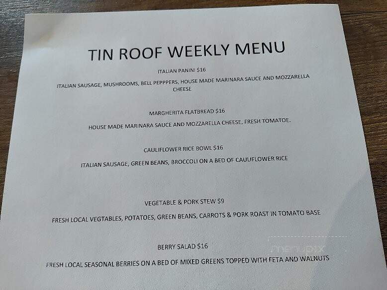 Tin Roof Wine Cafe - Drytown, CA menu_pic