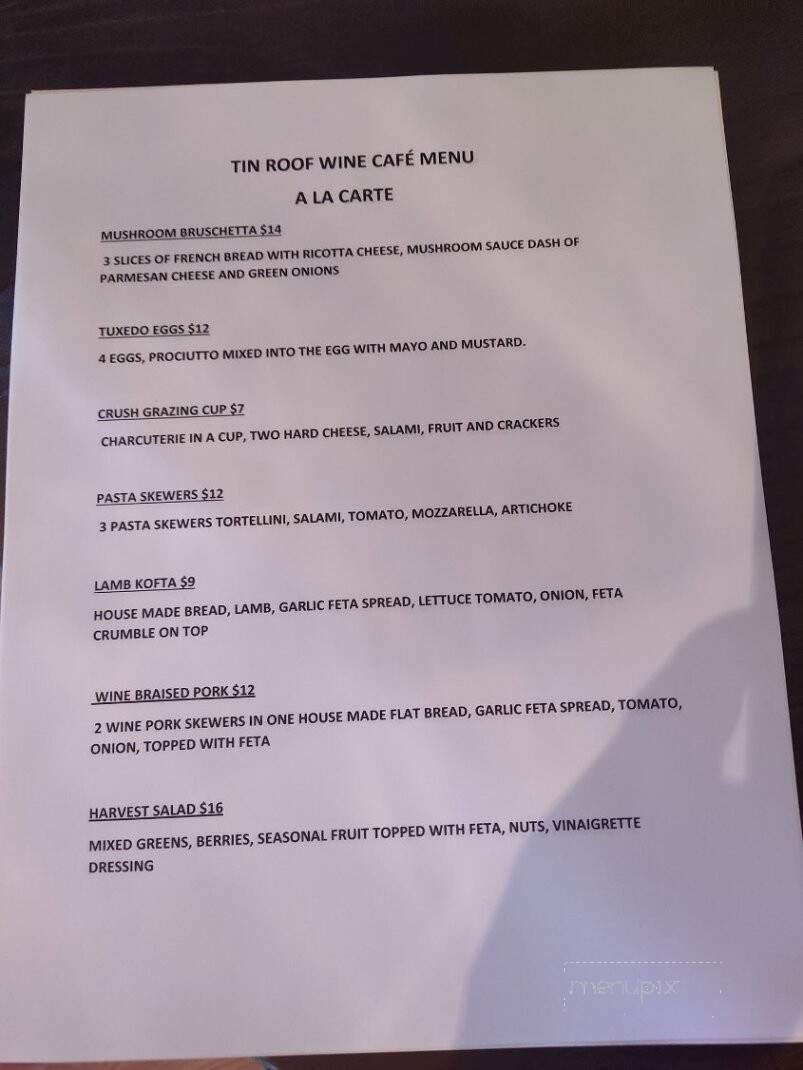 Tin Roof Wine Cafe - Drytown, CA menu_pic