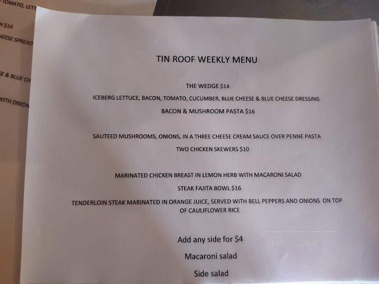 Tin Roof Wine Cafe - Drytown, CA menu_pic