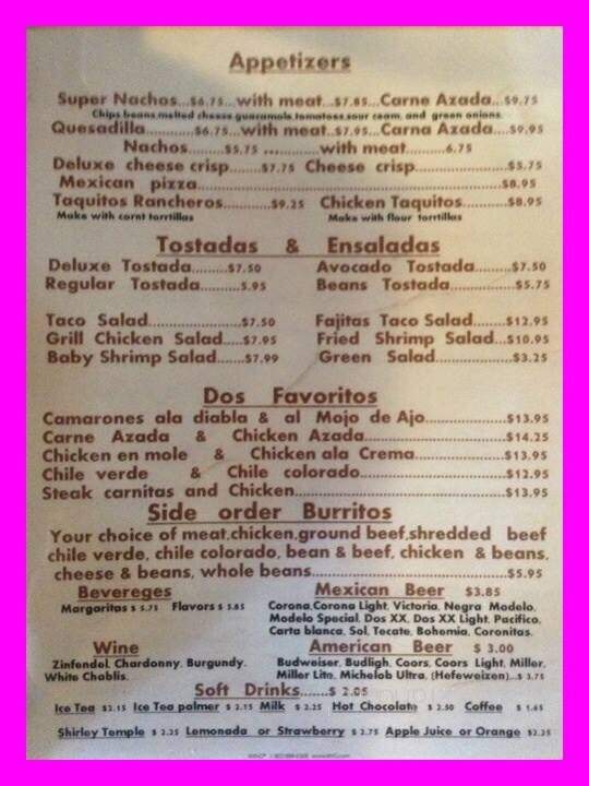 Armando's Family Mexican Restaurant - Brownsville, OR menu_pic
