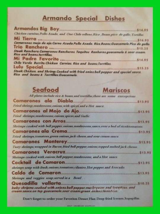 Armando's Family Mexican Restaurant - Brownsville, OR menu_pic