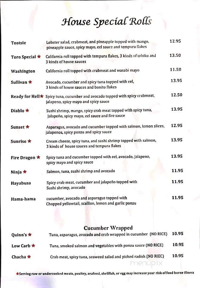 Toro Sushi - Spokane Valley, WA menu_pic