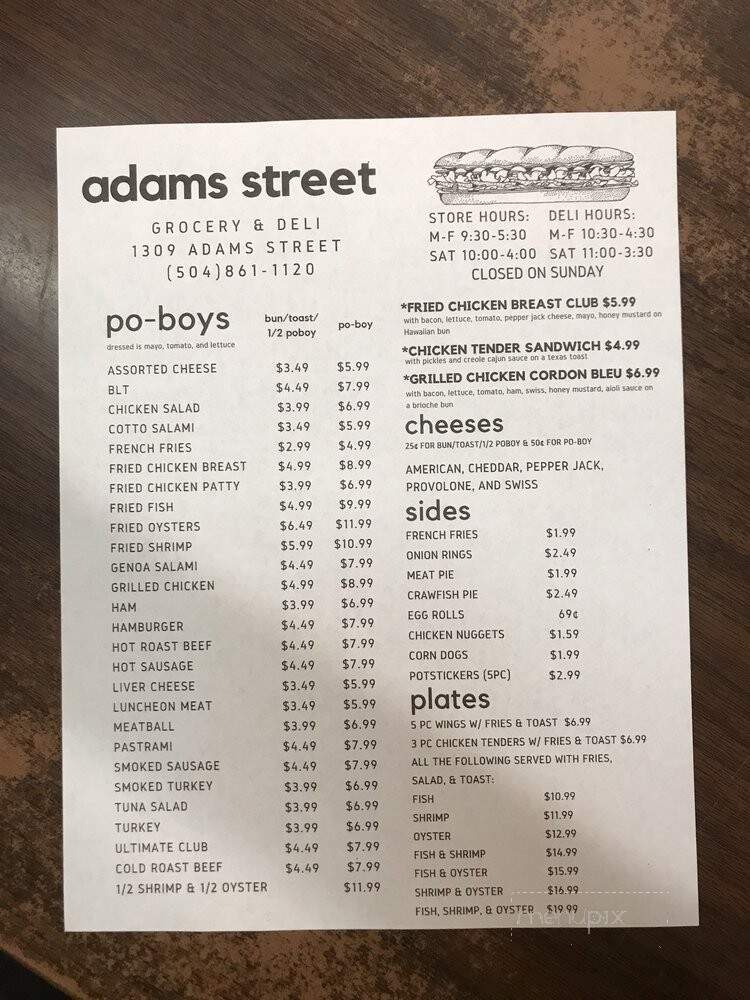 Adams Street Grocery - New Orleans, LA menu_pic