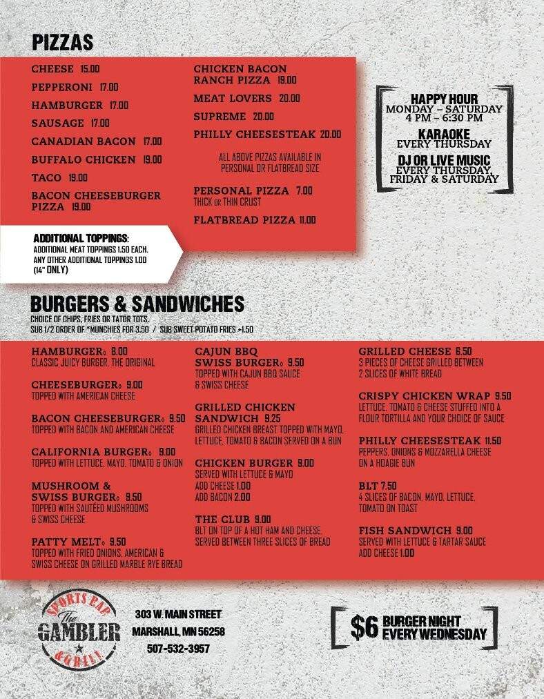 Gambler - Marshall, MN menu_pic
