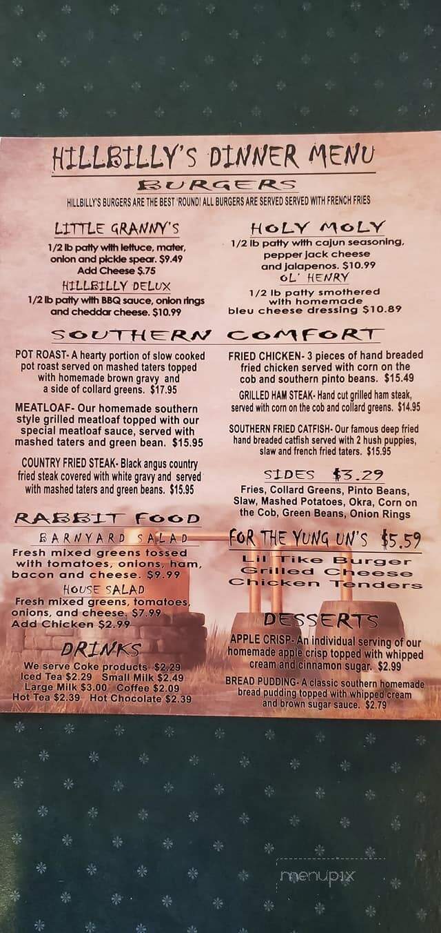 Hillbilly - Pigeon Forge, TN menu_pic