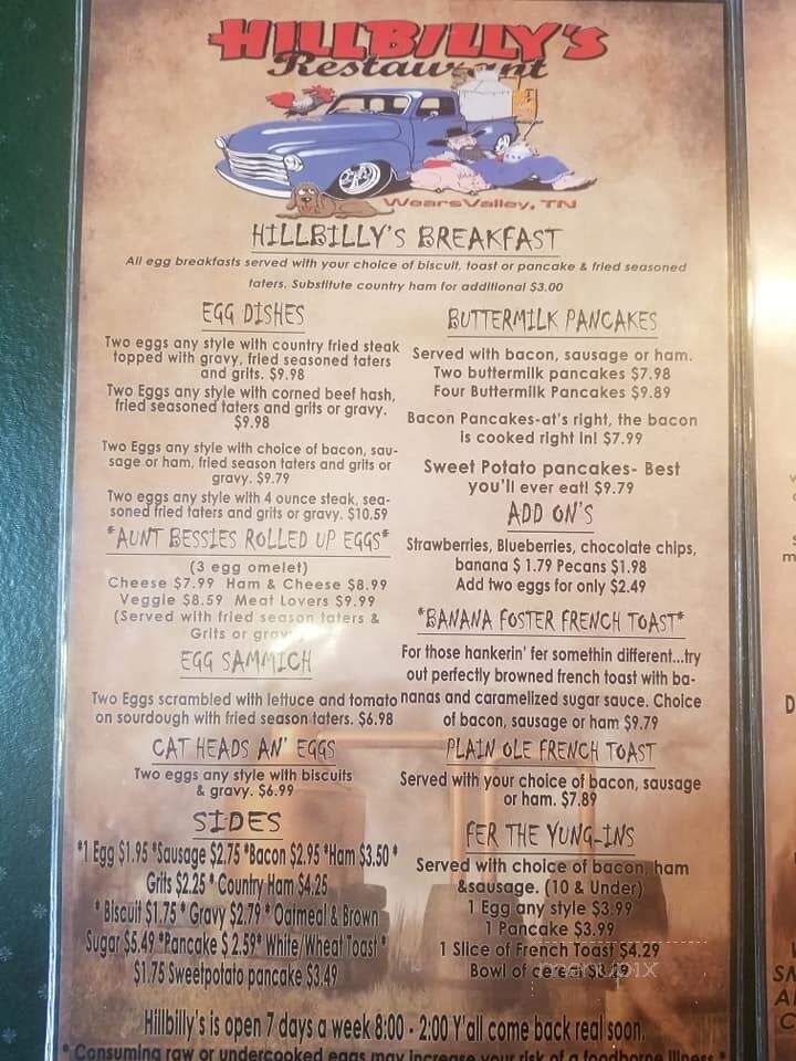 Hillbilly - Pigeon Forge, TN menu_pic