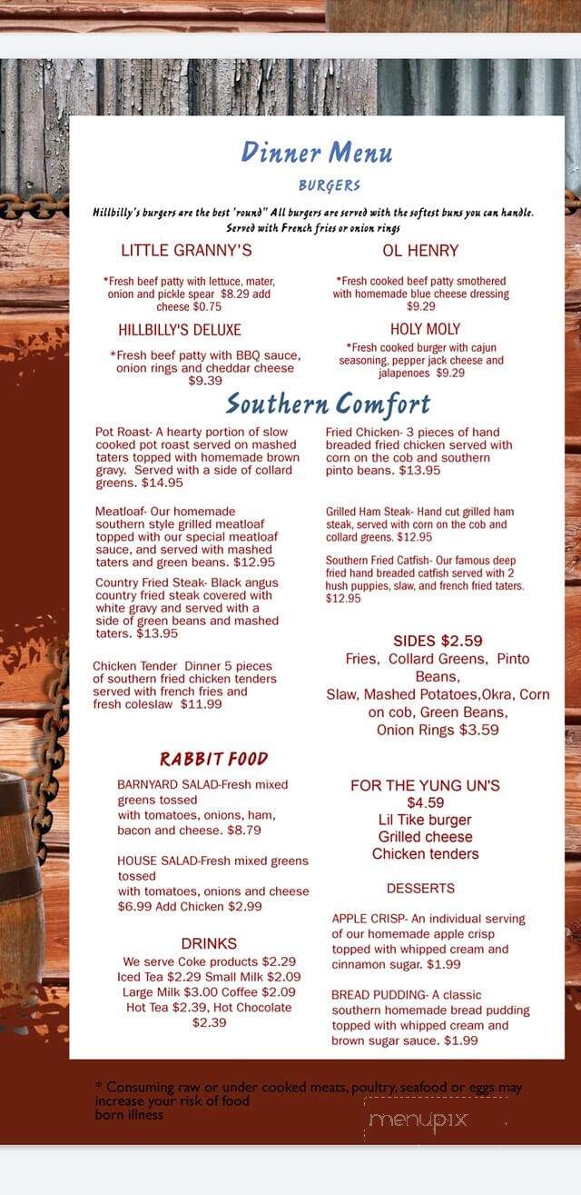 Hillbilly - Pigeon Forge, TN menu_pic