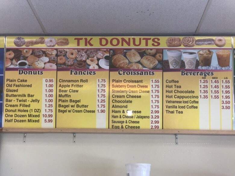 T K Doughnut - San Diego, CA menu_pic