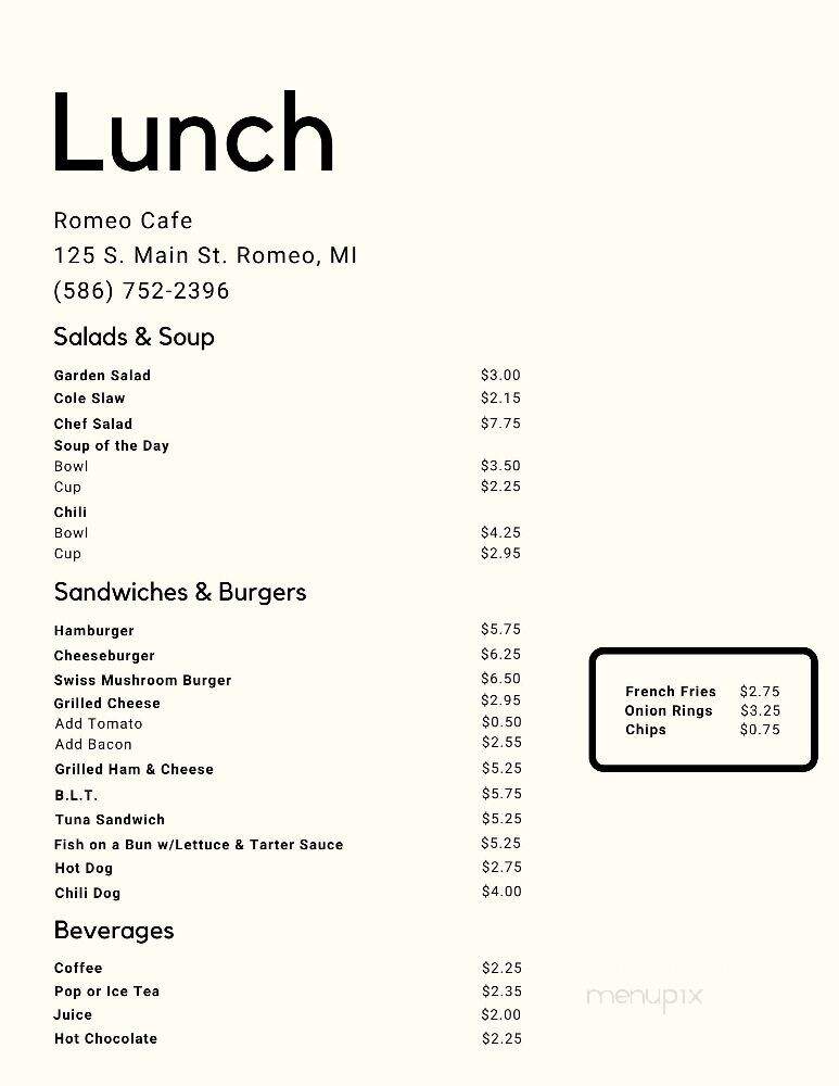 Romeo Cafe - Romeo, MI menu_pic