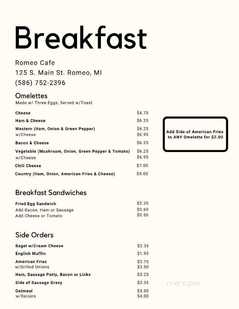 Romeo Cafe - Romeo, MI menu_pic