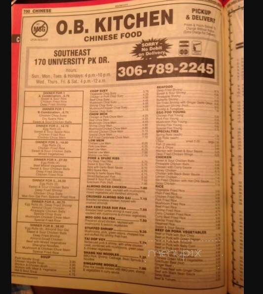 O.B. Kitchen - Regina, SK menu_pic