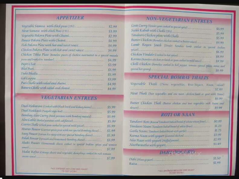 Bombay Sweet House & Restaurant - Calgary, AB menu_pic