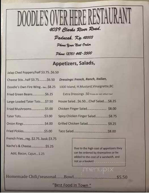 Doodles Over Here Restaurant & Pub - Paducah, KY menu_pic