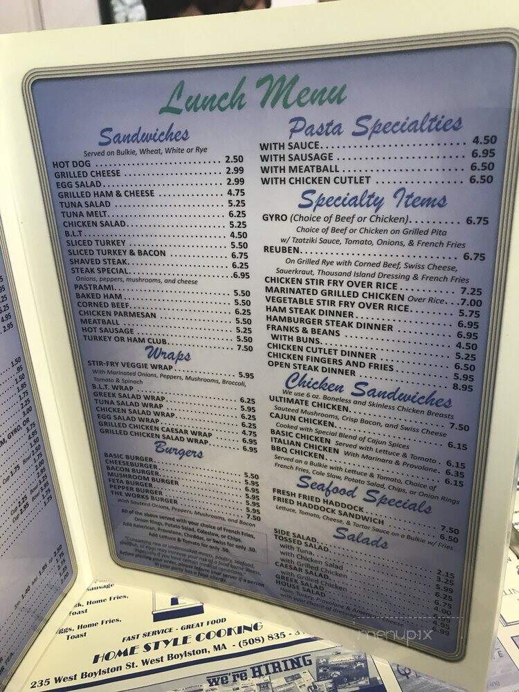 Jake's Cafe - West Boylston, MA menu_pic