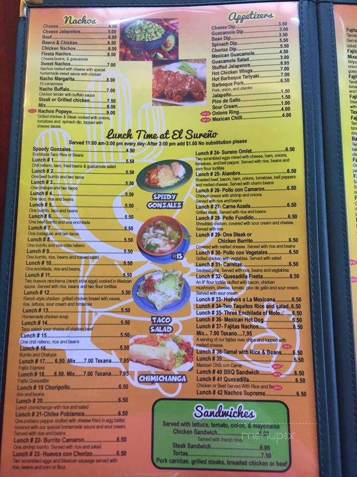 El Sureno Mexican Restaurant - Columbus, NC menu_pic