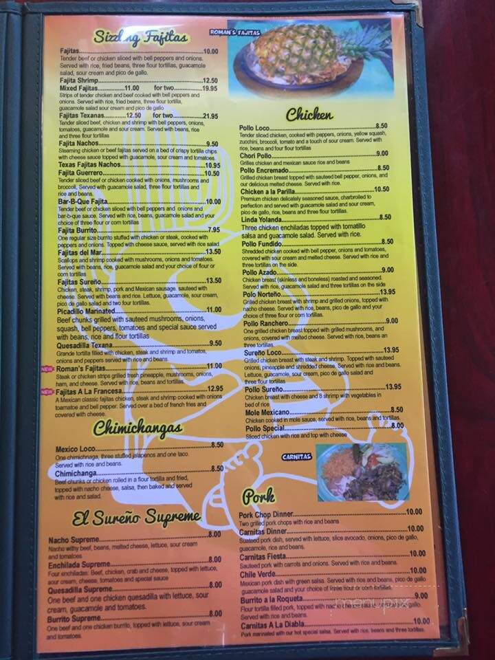 El Sureno Mexican Restaurant - Columbus, NC menu_pic