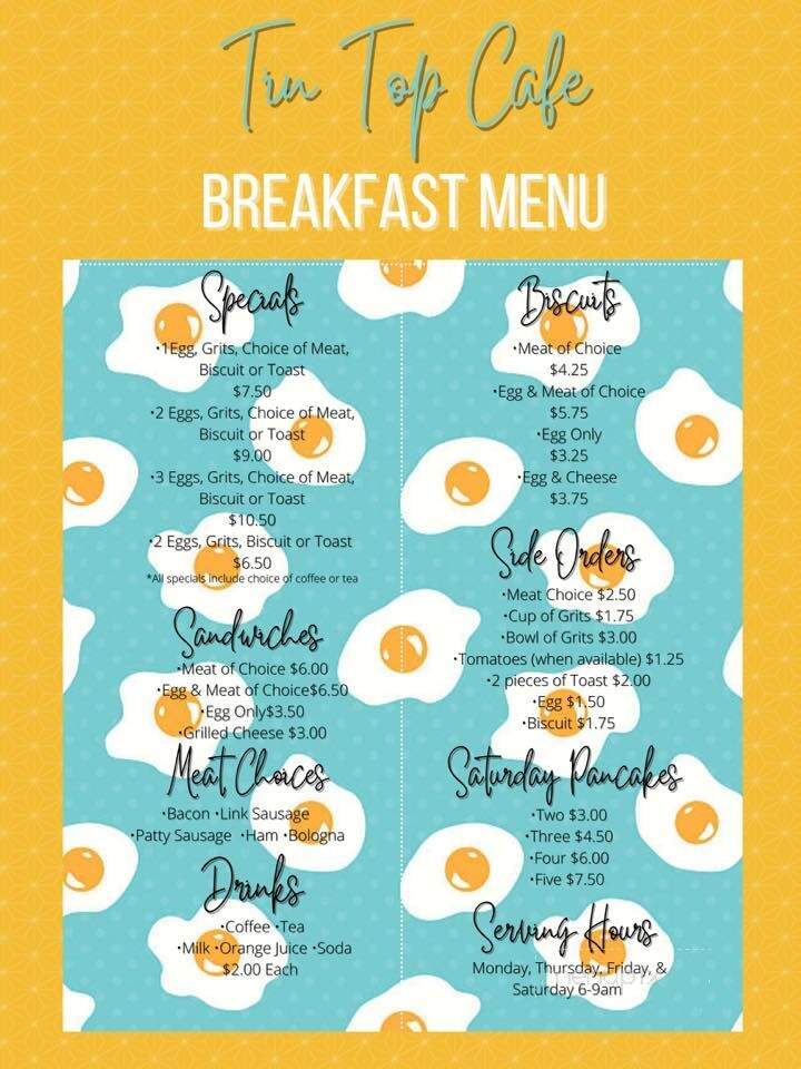Tin Top Cafe - Grady, AL menu_pic