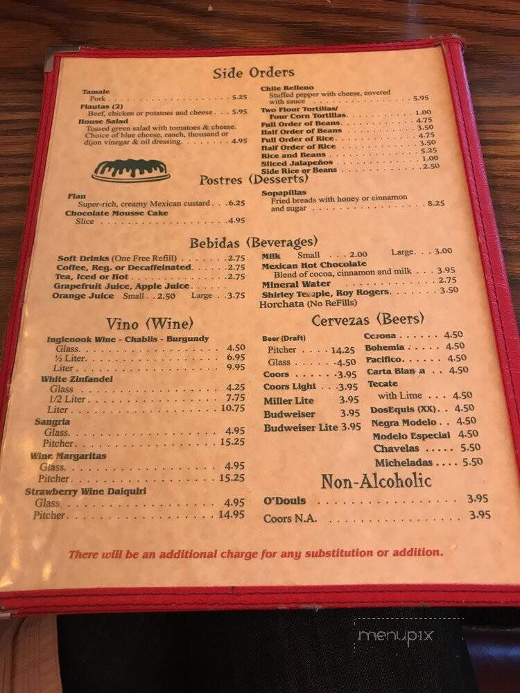 La Milpa Mexican Restaurant - Milpitas, CA menu_pic