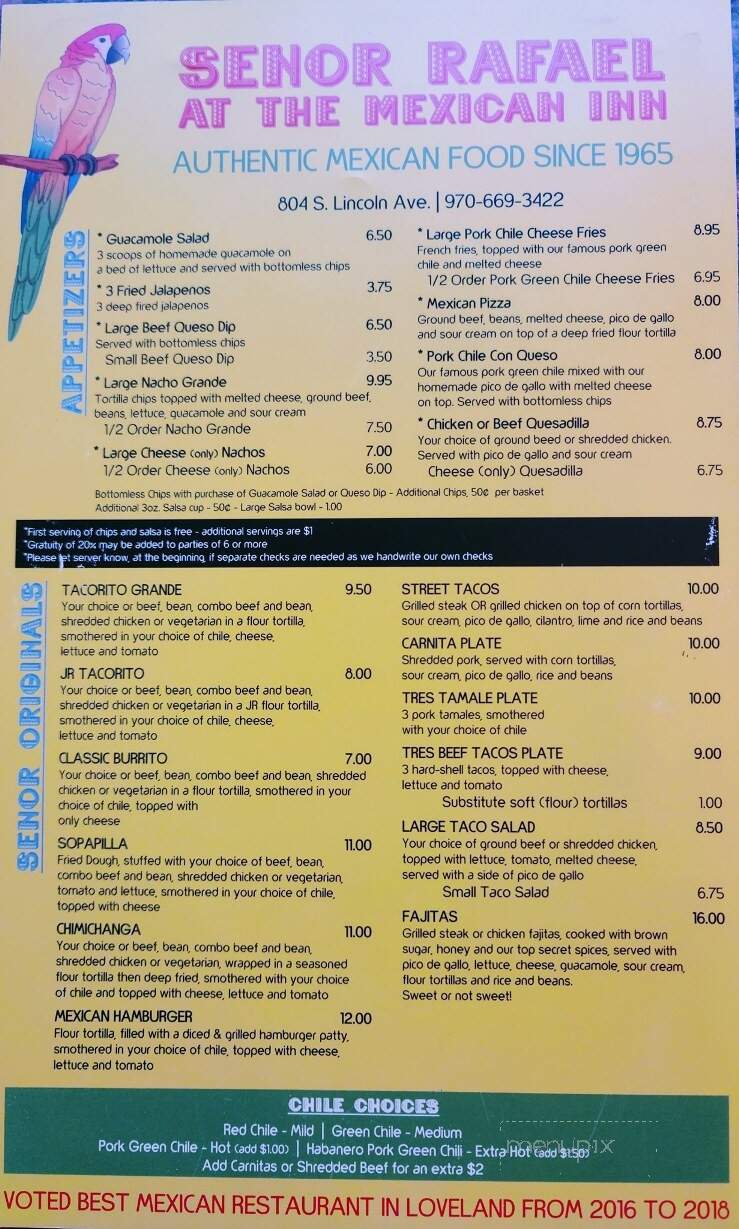Senor Rafael's - Loveland, CO menu_pic