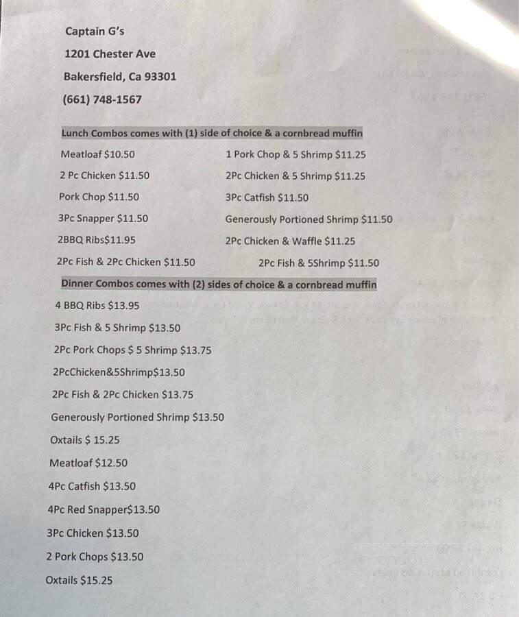 Captain G's Soul Food Kitchen - Bakersfield, CA menu_pic