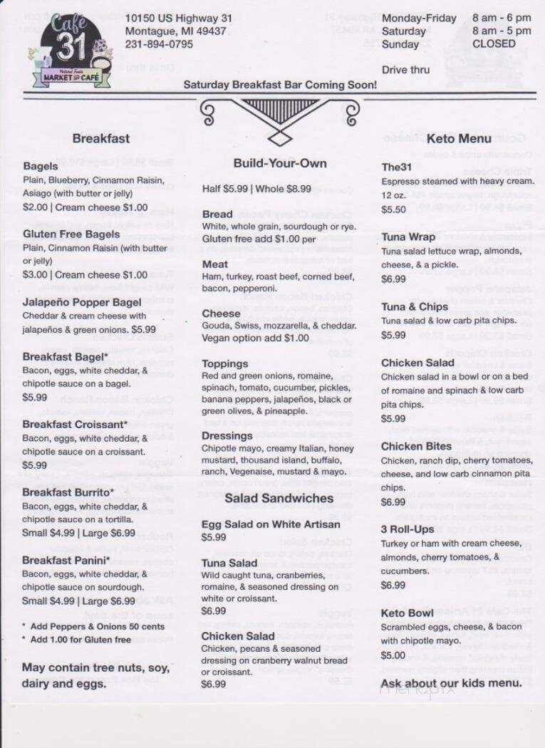 Cafe 31 - Montague, MI menu_pic