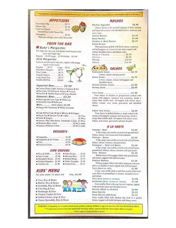 Ruby's Mexican Grill & Cantina - Albertville, AL menu_pic