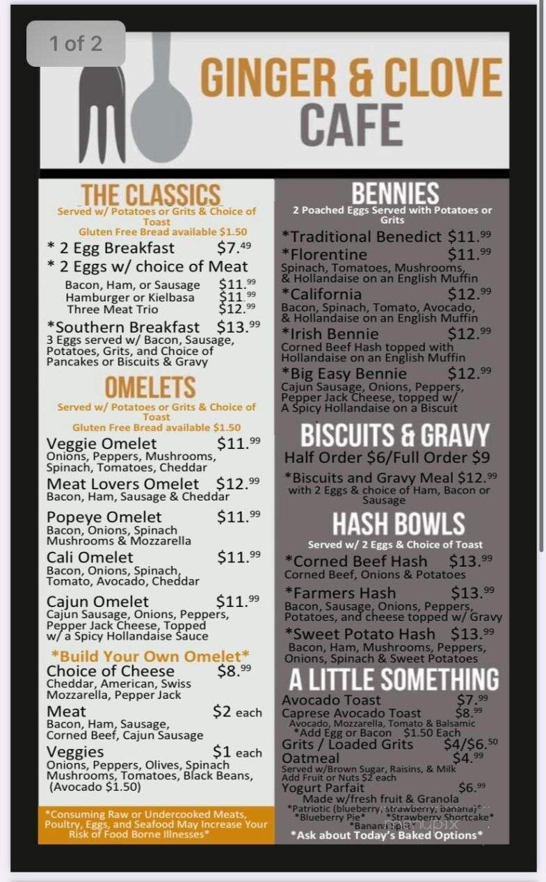 Ginger & Clove Cafe - Hampton, NH menu_pic