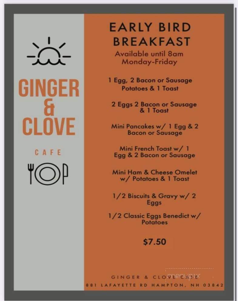 Ginger & Clove Cafe - Hampton, NH menu_pic