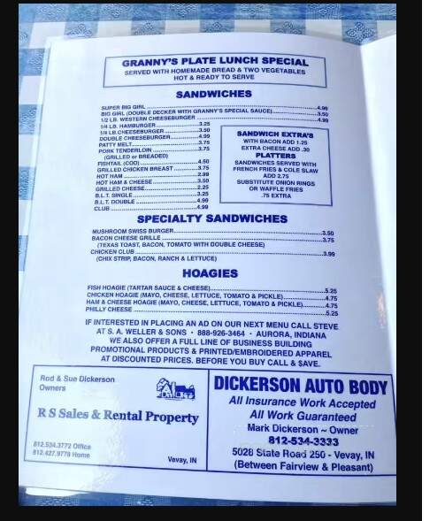Granny's - Vevay, IN menu_pic