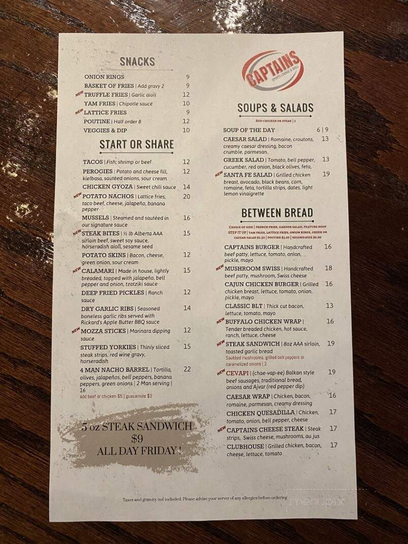 Captain's Sports Lounge and Grill - Calgary, AB menu_pic