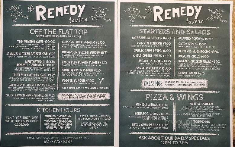 Remedy Tavern - Kirkwood, NY menu_pic