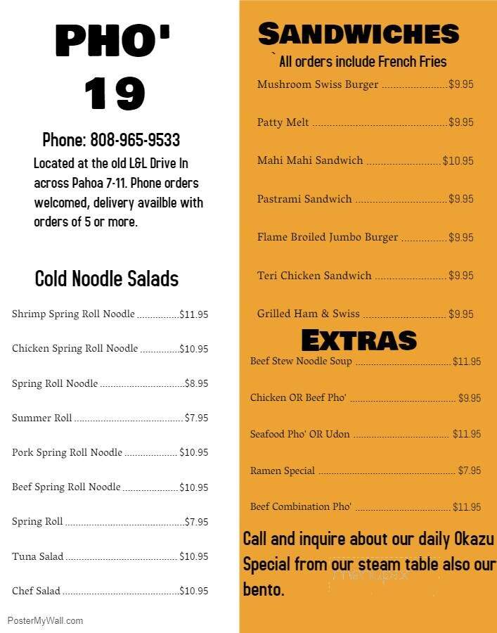 The Pho 19 - Pahoa, HI menu_pic