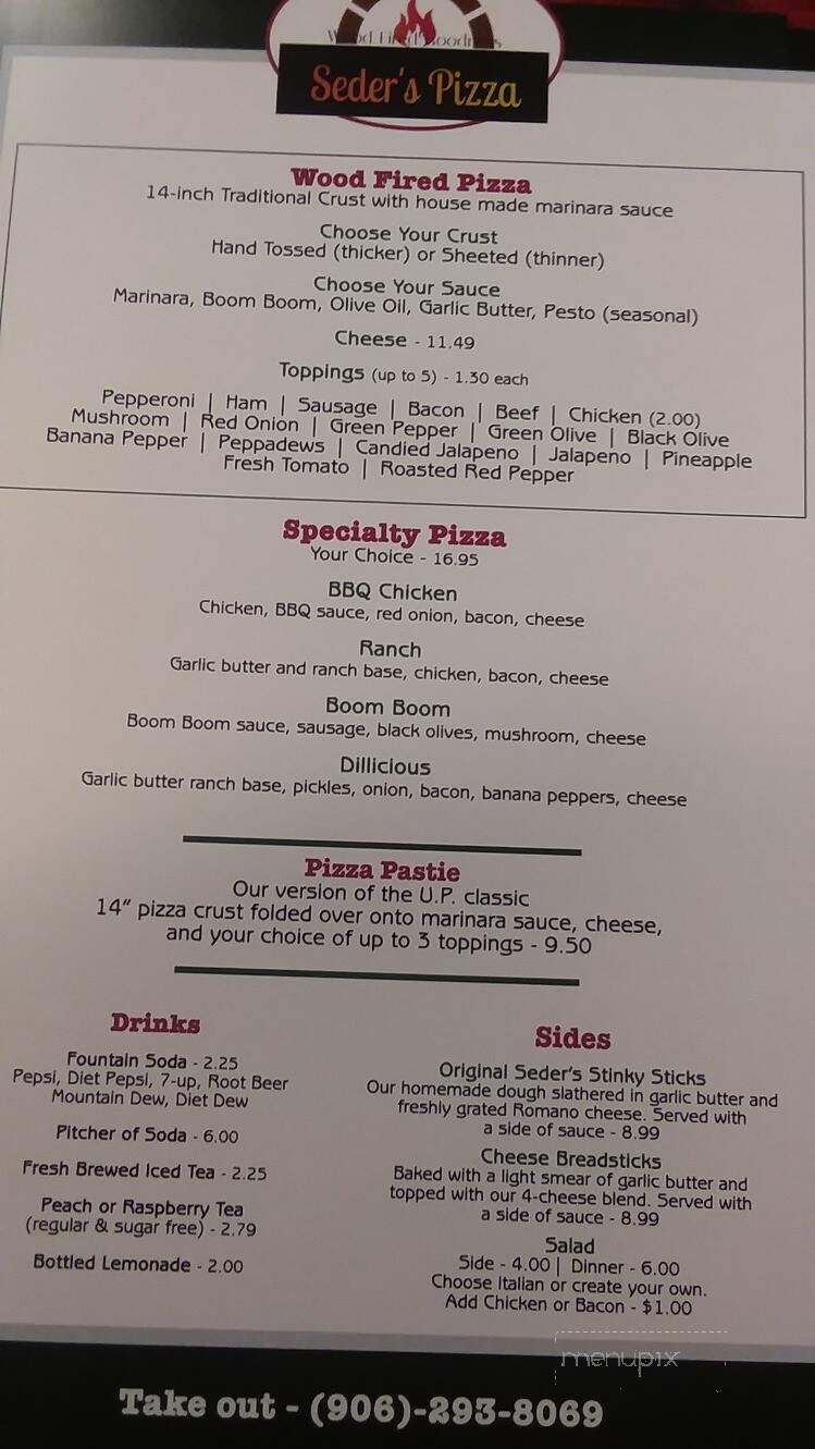 Seder's Pizza Chalet & Sub Shp - Newberry, MI menu_pic